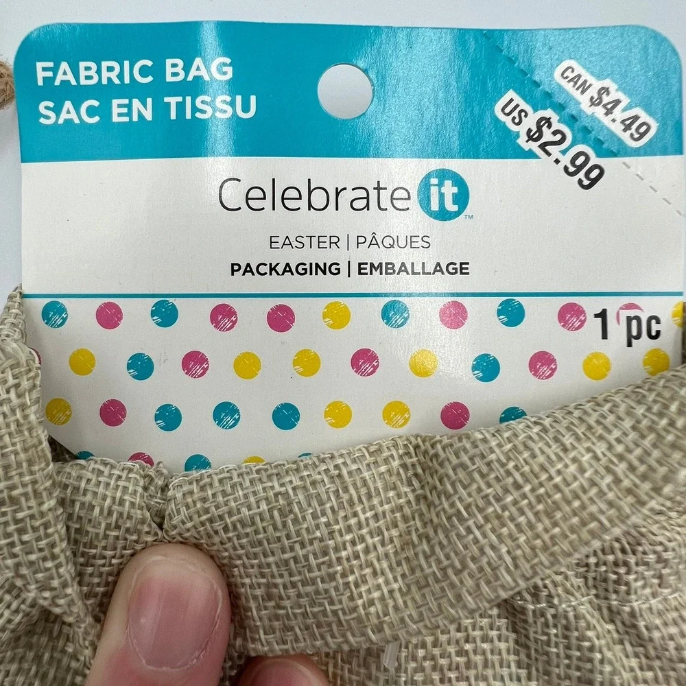 Celebrate It Easter Fabric Bag Kids OS Tan Blue Brand New Bunny Burlap Pouch
